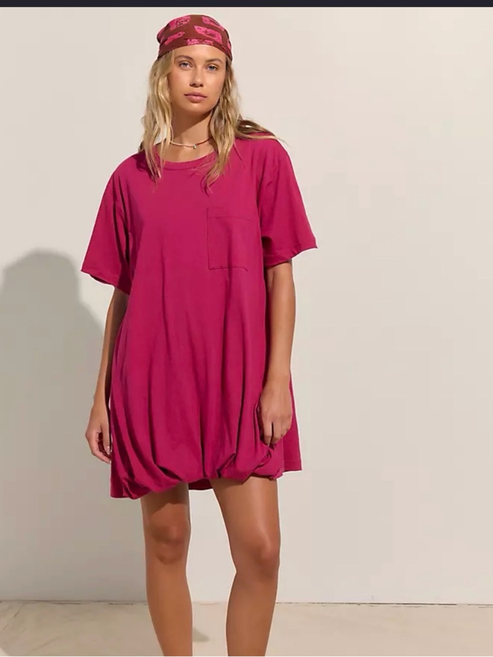 Free People free-est Bubble Hem T-Shirt Dress Magenta Berry XS